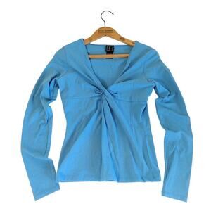 Y2K Twist Front Top Size S Blue Long Sleeve Stretch INC 2000s Vintage Womens
